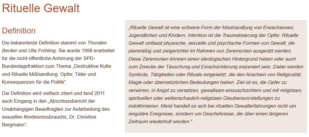 Definition Rituelle Gewalt bei der Renate Rennebach Stiftung